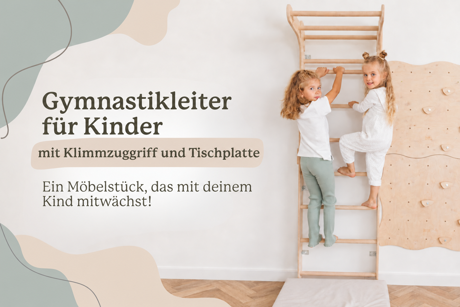 Gymnastikleiter für Kinder mit Griff und Tischplatte – ein Möbelstück, das mit deinem Kind mitwächst.
