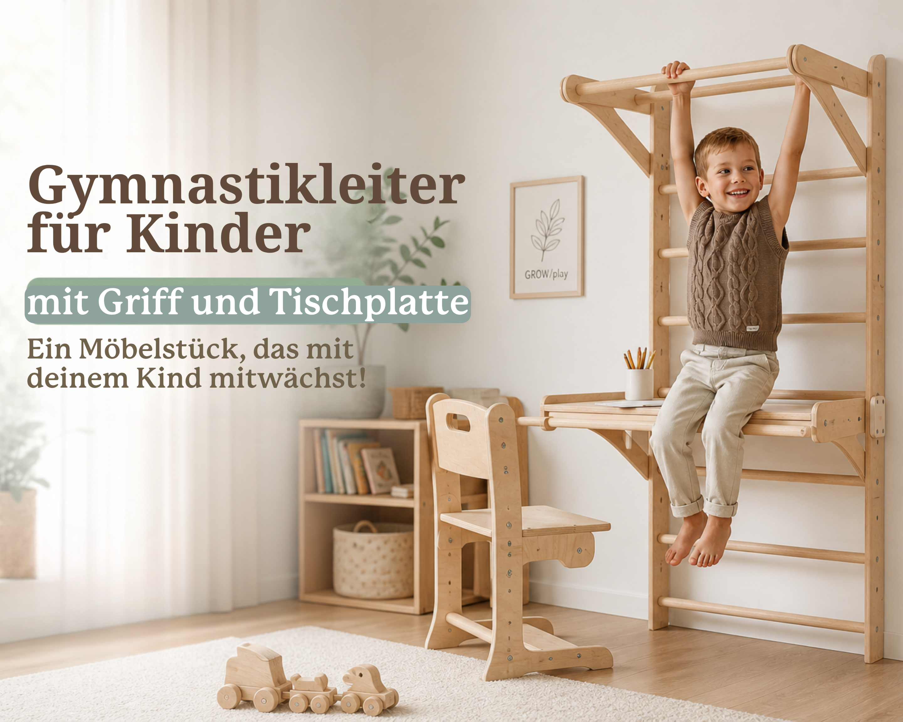 Gymnastikleiter für Kinder mit Griff und Tischplatte – ein Möbelstück, das mit deinem Kind mitwächst